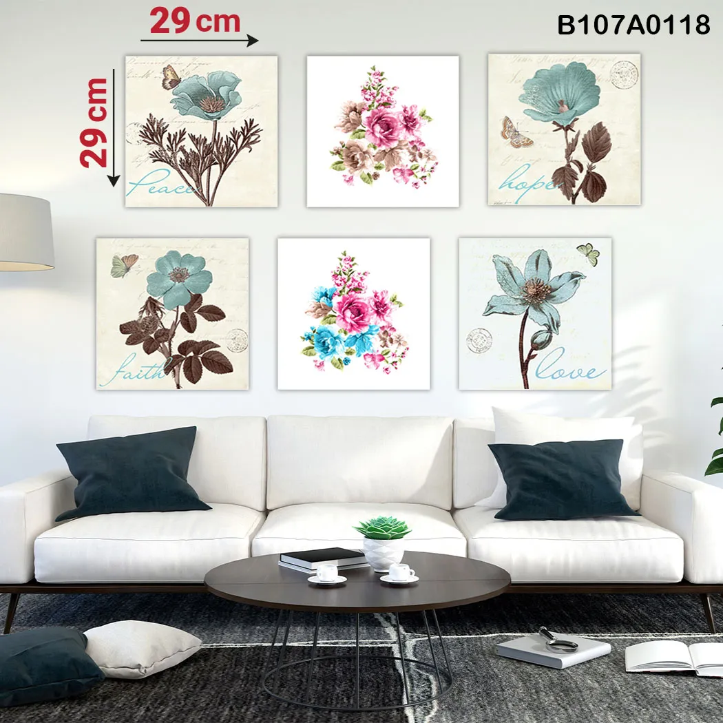 Parçalı Ahşap Duvar Tablo Mdf 6 Parça Set